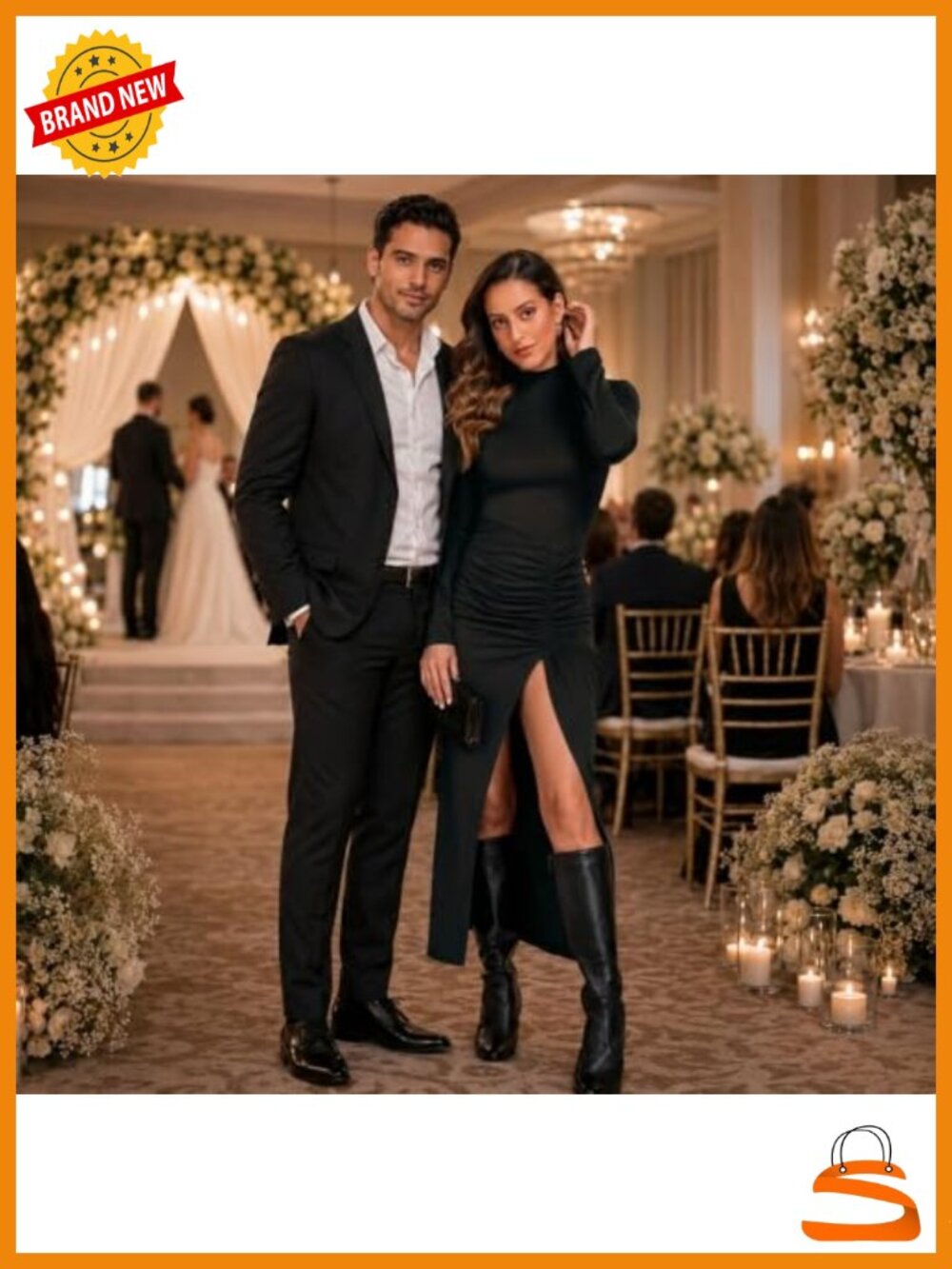 Women's Long Sleeve Bodycon Maxi Dress High Slit Wedding Guest - Picture 4 of 5
